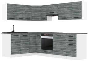 Kuchynská linka Belini Premium Full Version 420 cm šedý antracit Glamour Wood s pracovnou doskou JANET