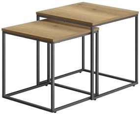 Konferenčný stolík štvorcový 2ks - dub / čierne nohy