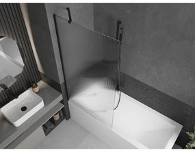 Mexen Next, vaňová zástena 1-krídlová 90 x 150 cm, fixné krídlo, 6 mm sklo s pruhmi, čierny profil, 895-090-000-00-09-70