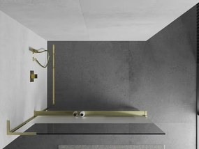 Mexen Kioto+ L, sprchová zástena Walk-In s poličkou a vešiakom 80 x 200 cm, 8mm číre sklo-námraza, zlatý matný profil, 800-080-123-55-35