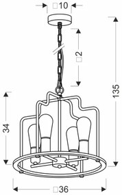 Luster na reťazi DATUS 4xE27/40W/230V čierna/hnedá