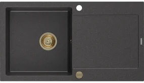 Mexen Leo, drez granitový 900x500x190 mm, 1-komorový, čierna škvrnitá so zlatým sifónom, 6501901010-76-G