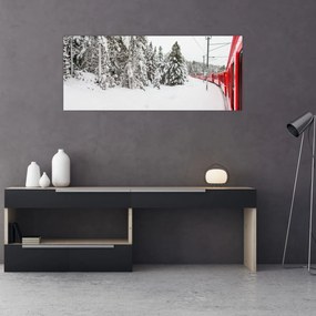 Obraz - Vlak v zasneženej krajine (120x50 cm)