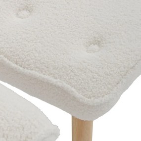 Relaxačné kreslo ušiak ROMEO II + taburet — masívne drevo, látka bouclé, prírodná / biela