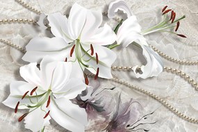 Tapeta perly s kvetmi ľalie