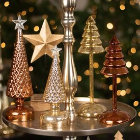 Zlatý svietiaci sklenený vianočný stromček Led S - Ø 9*25 cm