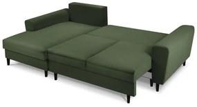 Zelená menčestrová rozkladacia rohová pohovka Micadoni Home Moghan, ľavý roh