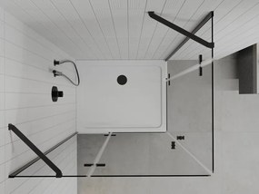 Mexen Roma Duo, sprchový kút 80 (dvere) x 70 (dvere) cm, 6mm číre sklo, čierny profil + slim sprchová vanička 5cm biela + čierny sifón, 854-080-070-70-02-4010B