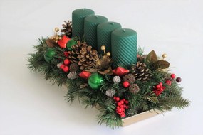 Zeleno červený adventný svietnik na stôl 68cm