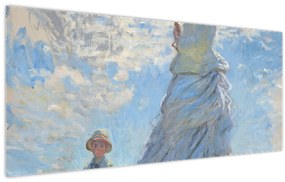 Obraz - Claude Monet, Woman with a Parasol - Madame Monet and Her Son, reprodukcia (120x50 cm)