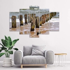 Gario Obraz na plátne Vlny na pláži - 5 dielny Rozmery: 100 x 70 cm
