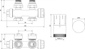 Mexen duplex G05, uhlová/priama termostatická súprava s pripojením DN50, zlatá lesklá, W908-958-50