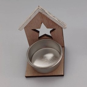 DECOLED Drevený svietnik, domček s hviezdou, 8x5 cm