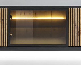 TV skrinka Sento, čierna/dub wotan, s osvetlením