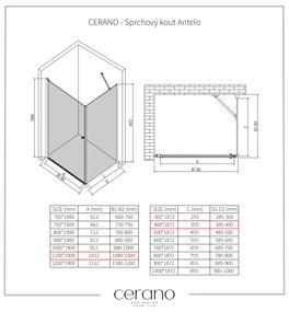 CERANO - Sprchovací kút Antelo L/P - 6 mm - chróm, transparentné sklo - 110x40 cm - krídlový, CER-CER-8050BD129