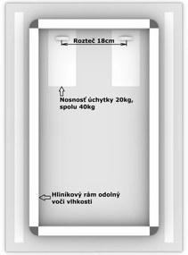 LED zrkadlo Longitudine 50x70cm teplá biela - diaľkový ovládač Farba diaľkového ovládača: Biela