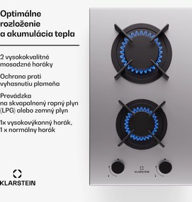 Klarstein Goldflame, plynová varná doska, 2 mosadzné horáky, nehrdzavejúca oceľ