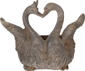 Šedý antik kvetináč zamilovaných labutí Swan Baroque - 49*27*37 cm