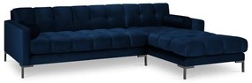 Tmavomodrá zamatová rohová pohovka Cosmopolitan Design Bali, pravý roh