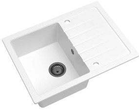 Sink Quality Titanite, kuchynský granitový drez 680x495x215 mm + čierny sifón, biela, SKQ-TIT.W.1KKO.XB