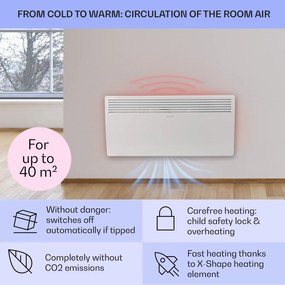 Klarstein Hot Spot Slimcurve, konvektor, ohrievač, 80 x 40 cm, 40 m², 2000 W, 5 - 40 °C, IP24, biely