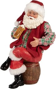Červená vianočná dekorácia figúrka Santa Claus s pivom - 13*13*24 cm