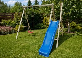 Marimex | Detská drevená hojdačka Marimex 1 + modrá šmykľavka | 11640362