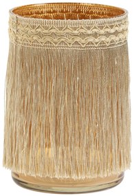 Hnedý sklenený svietnik so strapcami Marron – Ø 11*18 cm