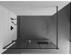 Mexen Kioto+, sprchová zástena Walk-In s poličkou a vešiakom 80 x 200 cm, 8mm číre sklo čierny vzor, grafitový profil, 800-080-121-95-78
