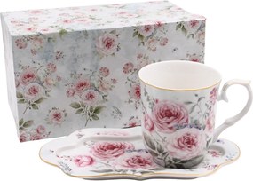 HOME ELEMENTS Porcelánový hrnček 360 ml s podšálkou, Ruža