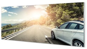 Obraz plexi Hory mraky auto cesty strom 120x60 cm