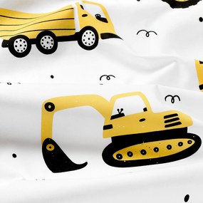 Goldea detské bavlnené obliečky duo - bagre a stavebné autá so žltou 150 x 200 a 50 x 60 cm