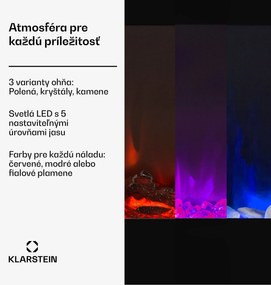 Klarstein Galeras, elektrický nástenný a vstavaný krb, 1800 W, LED, 3 farby, časovač