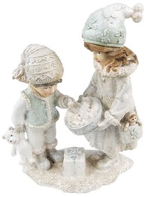Vianočná dekorácia soška deti s medvedíkom a bábikou - 15*8*19 cm