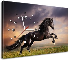 Gario Obraz s hodinami Silný čierny kôň Rozmery: 30 x 30 cm