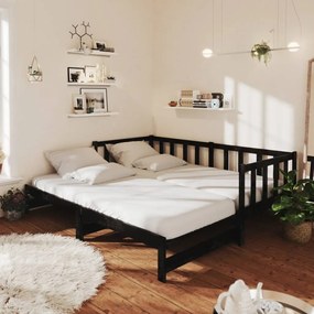 Rozkladacia denná posteľ 2x(90x200) cm čierna borovicové drevo