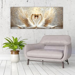 Obraz - Zlaté labute (120x50 cm)