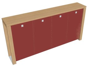 Stredná šatníková skriňa Verno+ S 260 x 46 x 130 cm, sklenené dvere, dub svetlý / červená