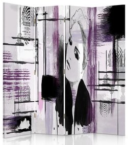 Ozdobný paraván Žena Abstraktní fialová - 145x170 cm, štvordielny, klasický paraván