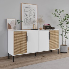Komoda Zerksa (biela + dub zafírový). Akcia -20%. Vlastná spoľahlivá doprava až k Vám domov. 1127503