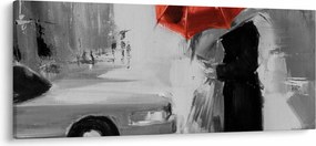 Obraz - Zamilovaný pár pod dáždnikom, červený (120x50 cm)