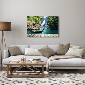 Obraz dlhej lode na pláži (90x60 cm)