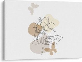 Obraz - Béžové kvety s motýľom N⁰1 (70x50 cm)