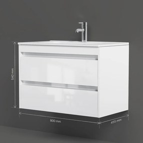 Skrinka s umývadlom 80 AM.PM Spike MPA-FHX0802WG-WCC0802WG závesná, 2 zásuvky, lesklá biela