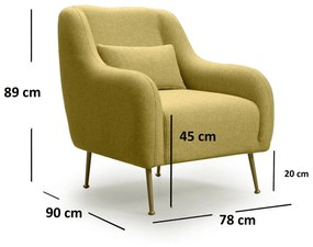 Kreslo Samantha (žltá + zlatá). Akcia -18%. Vlastná spoľahlivá doprava až k Vám domov. 1106561