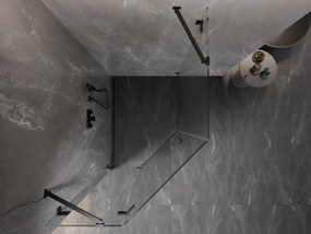 Mexen Lunar, päťuholníkový sprchový kút s ľavým sklonom 80 x 90 cm, 8mm číre sklo, čierny profil, 831-080L-090P-70-00-L