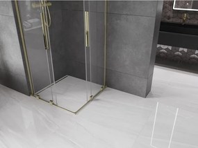 Mexen Velar L Duo, sprchový kút s posuvnými dverami 100 x 100 cm, 8mm číre sklo, zlatá lesklá, 871-100-100-02-03-50
