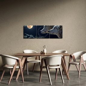 Obraz vlkov vyjúcich na mesiac (s hodinami) (90x30 cm)