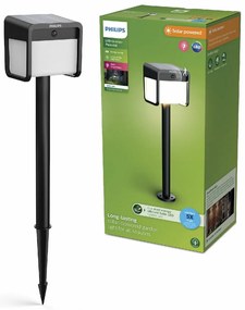 Philips Ezra UltraEfficient Solar LED stĺpik sosenzorom čierny, 1,8 W, 250/25 lm, 3000 K
