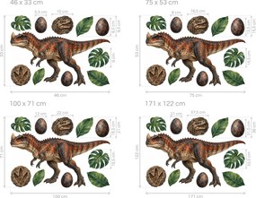 Ceratosaurus a skameneliny realistické dinosaurie nálepky do detskej izby pre chlapcov na stenu arch 46 x 33 cm